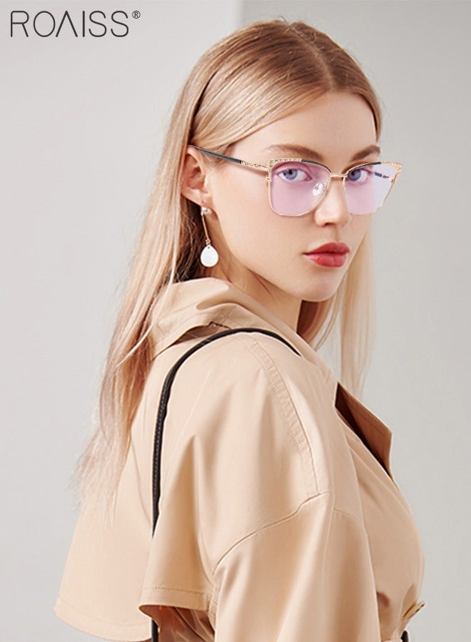 roaiss Women's Blue Light Blocking Glasses Blue Light Filter Computer Reading Gaming TV Phones Glasses Fashion Cat Eye Eyewear Decorated with Rhinestones Anti Eyestrain Headache Black Gold  - Image 1