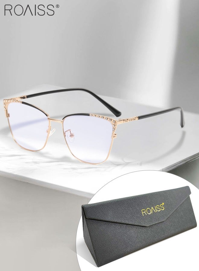 roaiss Women's Blue Light Blocking Glasses Blue Light Filter Computer Reading Gaming TV Phones Glasses Fashion Cat Eye Eyewear Decorated with Rhinestones Anti Eyestrain Headache Black Gold  - Image 2