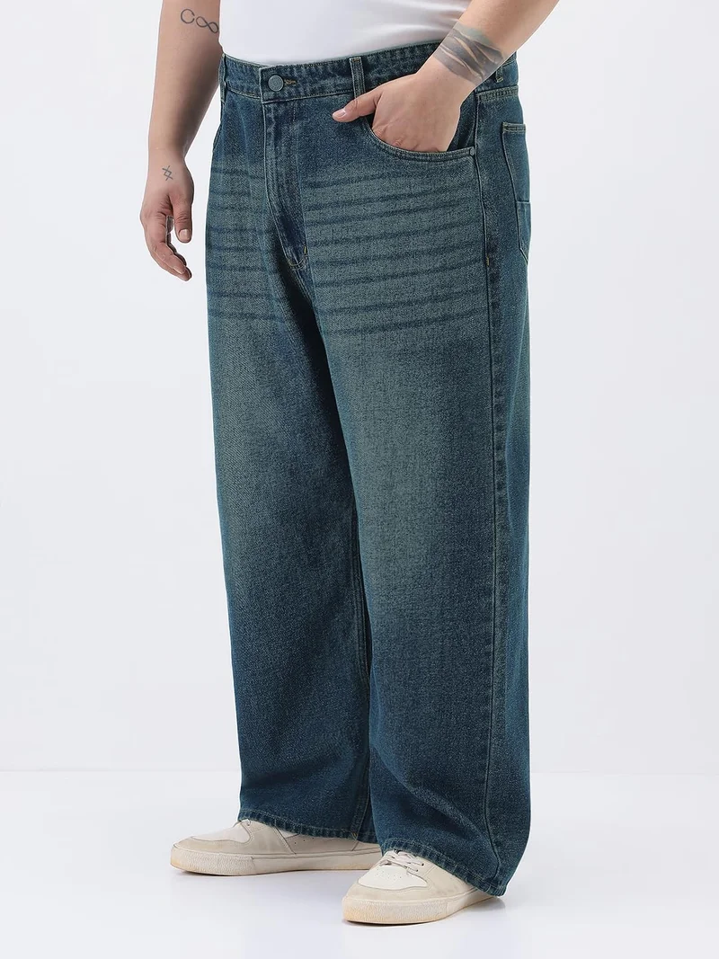Urbano Fashion  Urbano Plus Men's Blue Loose Baggy Fit Heavy Washed Jeans Non-Stretchable  | Best Price UAE