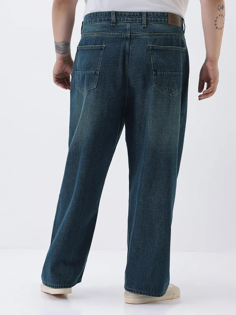 Urbano Fashion  Urbano Plus Men's Blue Loose Baggy Fit Heavy Washed Jeans Non-Stretchable  | Best Price UAE