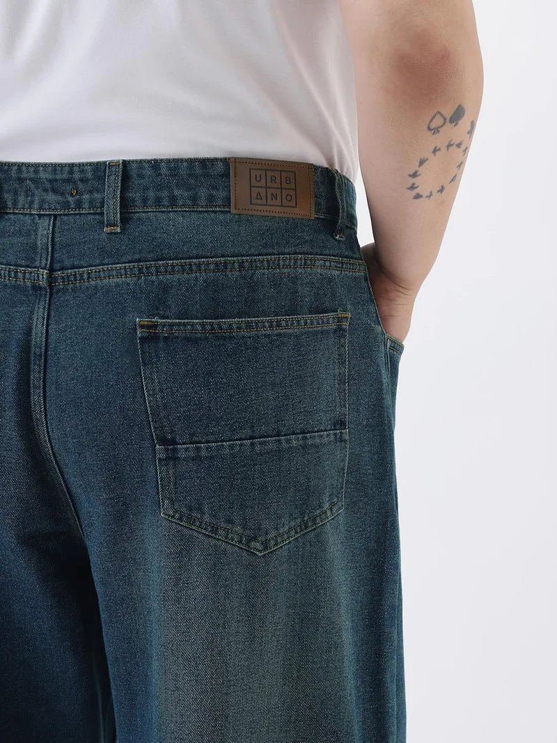 Urbano Fashion  Urbano Plus Men's Blue Loose Baggy Fit Heavy Washed Jeans Non-Stretchable  | Best Price UAE