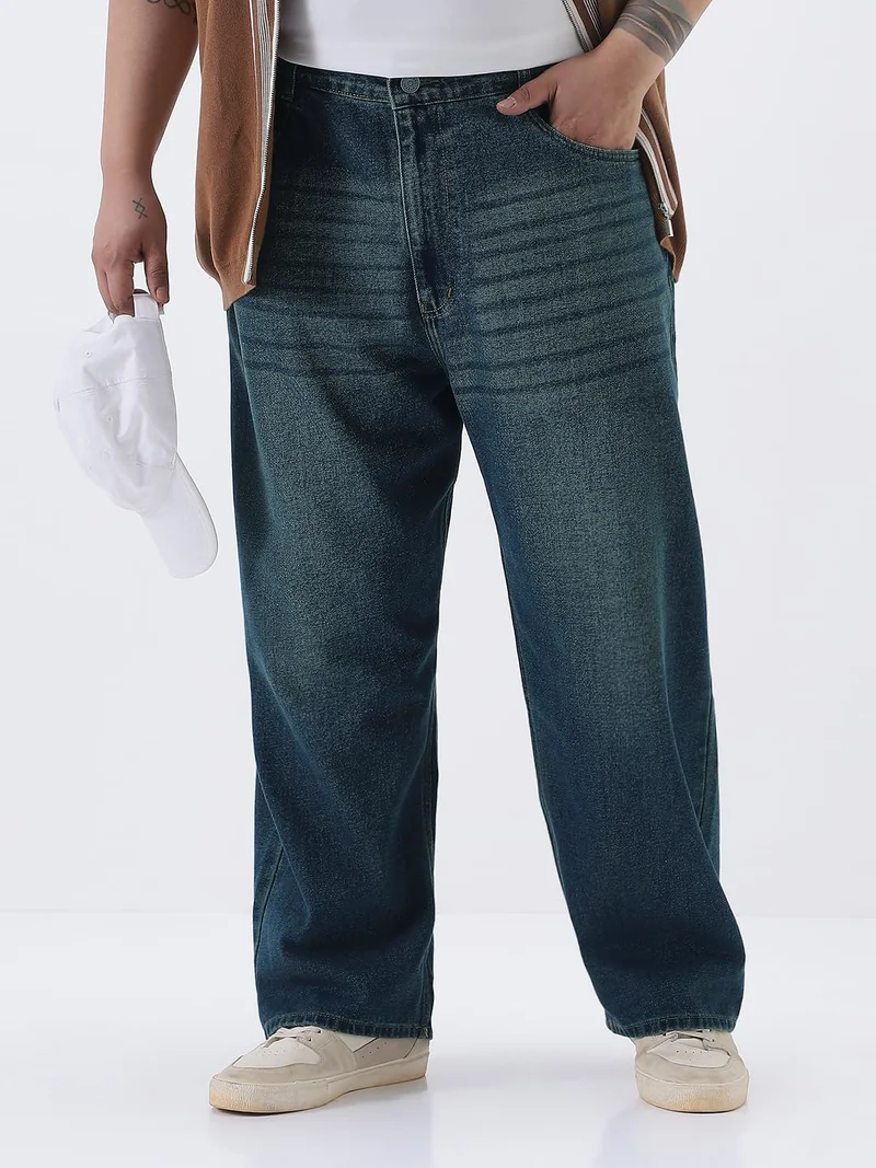 Urbano Plus Men's Blue Loose Baggy Fit Heavy Washed Jeans Non-Stretchable