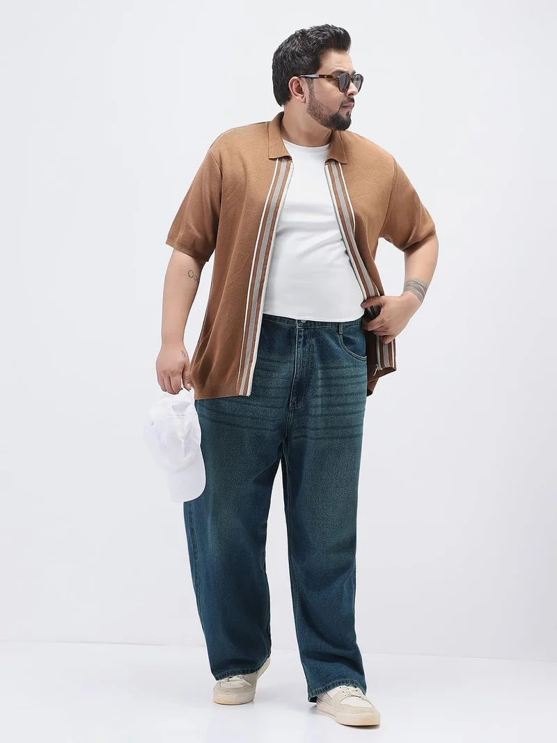 Urbano Fashion  Urbano Plus Men's Blue Loose Baggy Fit Heavy Washed Jeans Non-Stretchable  | Best Price UAE