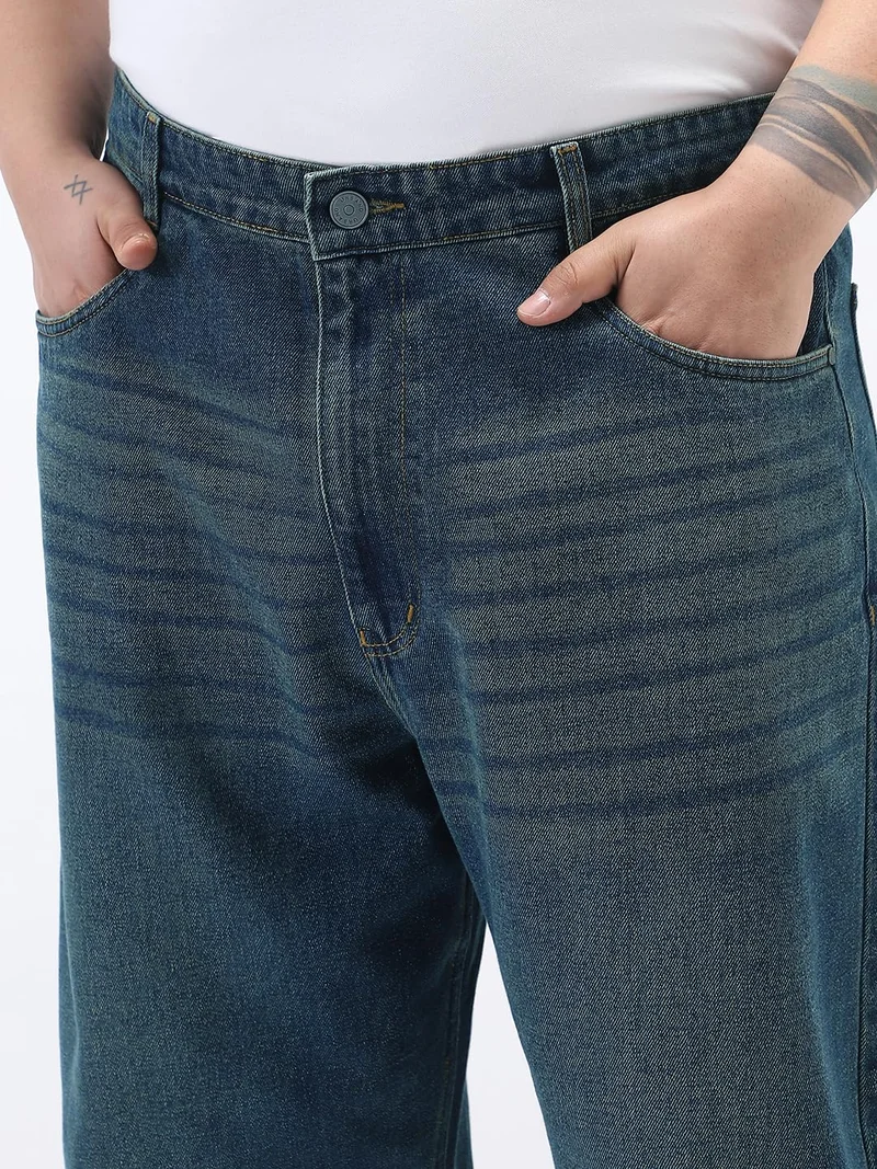 Urbano Fashion  Urbano Plus Men's Blue Loose Baggy Fit Heavy Washed Jeans Non-Stretchable  | Best Price UAE
