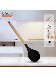 Beram Silicone Soup Ladle, 230℃ Heat-Resistant Non-Stick Large Serving Spoon with Long Wooden Handle for Sauces, Stews, Soups, Gravies, Chili, BPA-Free, Easy to Clean, Ergonomic Kitchen Tool  - Image 4
