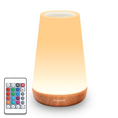Auxmir LED Night Light Bedside Lamp Touch and Remote Control Dimmable Tabletop 13 RGB Colors Changing 5 Brightness Adjustable Rechargeable Portable Lamp for Baby Kids Nursery Bedroom Bathroom Camping - Image 1