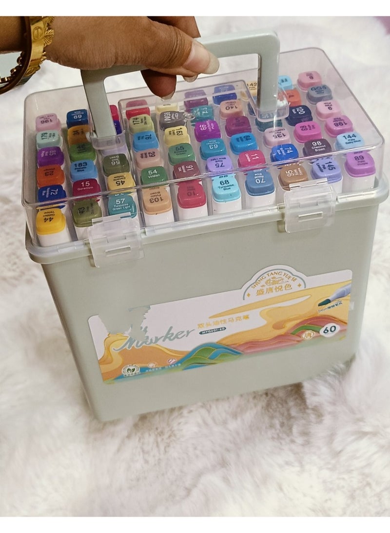 مجموعه اقلام رأس مزدوج رسم إبداعي ، رسم كروكي ،مستلزمات مدرسية حبر دائم ،مقاوم متاح 60 لون - Image 1