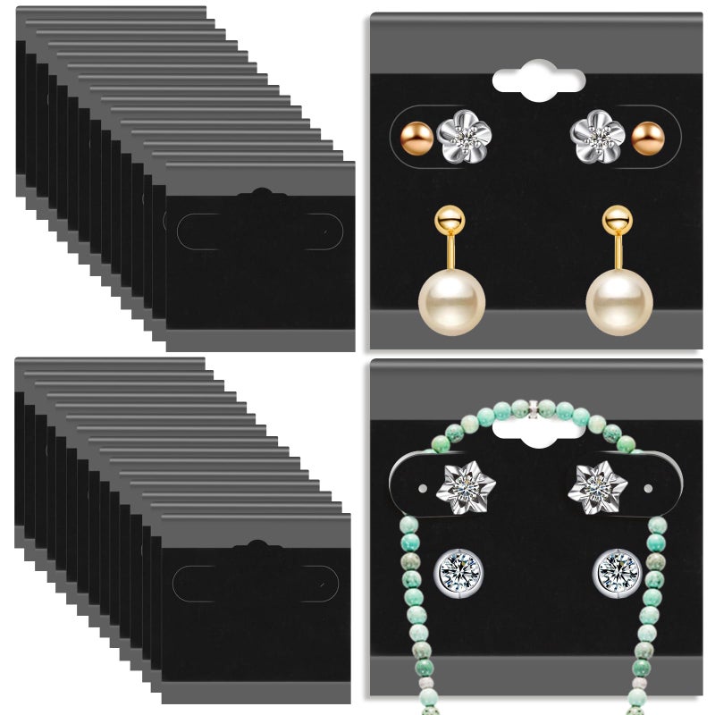 HAPY SHOP 100 Pieces Black Earring Card Holders Velvet Hanging Jewelry Display Cards with Back Hook for Earring Display and Organization, 2 x 2 Inches - Image 1