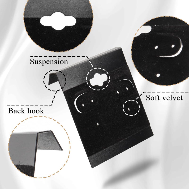 HAPY SHOP 100 Pieces Black Earring Card Holders Velvet Hanging Jewelry Display Cards with Back Hook for Earring Display and Organization, 2 x 2 Inches - Image 3
