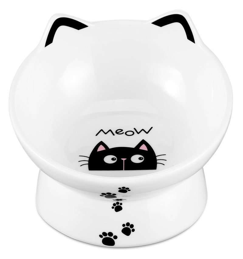 Yedio Porcelain Raised Cat Bowl, Tilted Cat Food Bowl with Anti Slip Band, Stress Free, Elevated Porcelain Pet Bowl Protect Pet's Spine, Backflow Prevention, Dishwasher Safe, White - Image 1