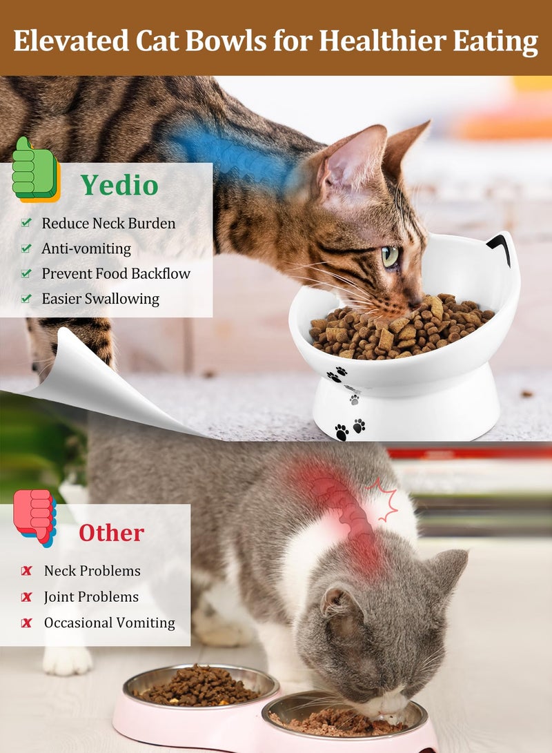 Yedio Porcelain Raised Cat Bowl, Tilted Cat Food Bowl with Anti Slip Band, Stress Free, Elevated Porcelain Pet Bowl Protect Pet's Spine, Backflow Prevention, Dishwasher Safe, White - Image 3