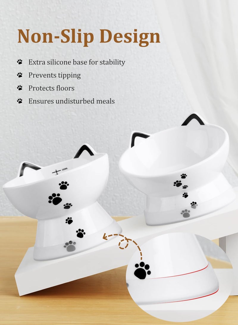 Yedio Porcelain Raised Cat Bowl, Tilted Cat Food Bowl with Anti Slip Band, Stress Free, Elevated Porcelain Pet Bowl Protect Pet's Spine, Backflow Prevention, Dishwasher Safe, White - Image 5