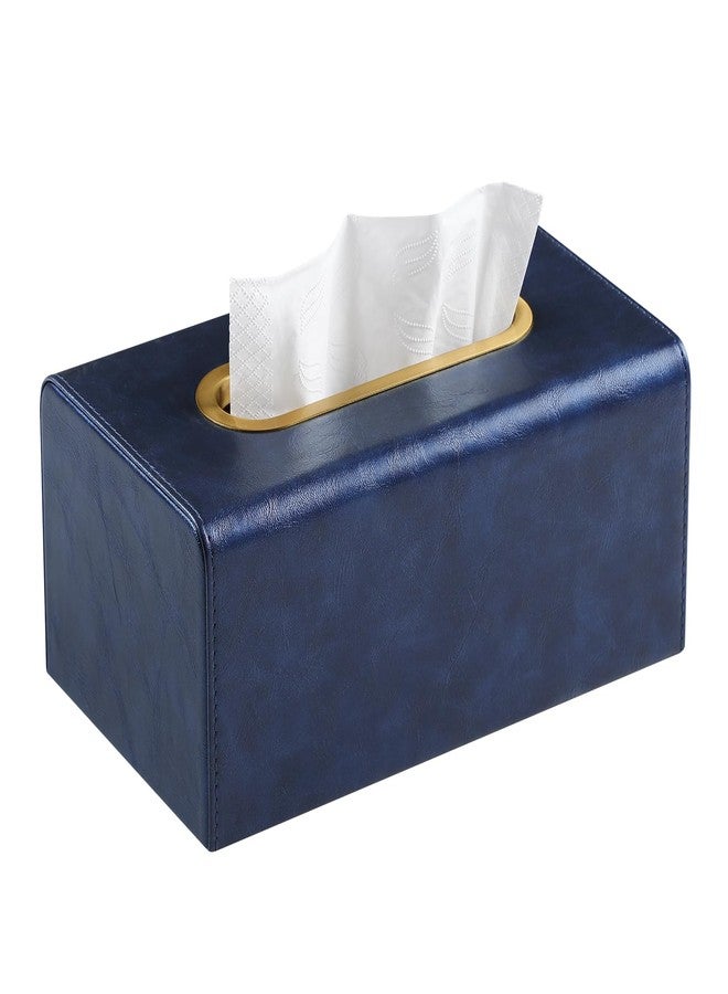 MEIBOOCH Rectangle Tissue Box Cover for 120-160 Count Box of Tissues, Luxury PU Leather Tissue Holder with Magnetic Closure (Navy Blue) - Image 1