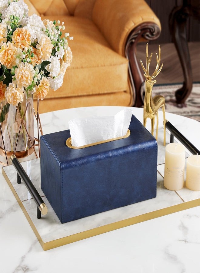 MEIBOOCH Rectangle Tissue Box Cover for 120-160 Count Box of Tissues, Luxury PU Leather Tissue Holder with Magnetic Closure (Navy Blue) - Image 5
