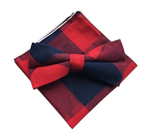 Elfeves Men Hot Red Navy Blue Cravat Woven Bow Tie Casual Neckwear For Boyfriend - Image 3