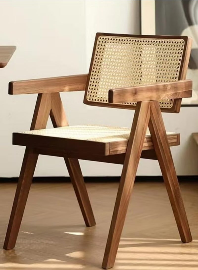 ELFSA Mid century Modern Accent Chair Solid Wood Frame Armchair with Rattan Design Perfect for Home Office Living Room and Dining Room - Image 5