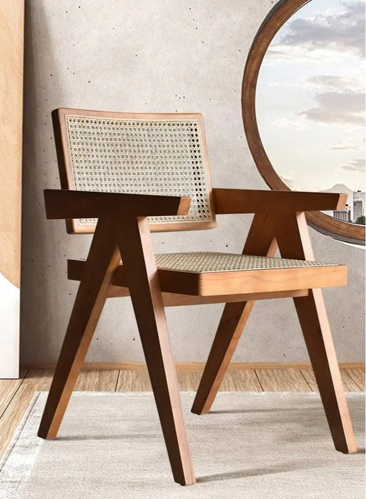 ELFSA Mid century Modern Accent Chair Solid Wood Frame Armchair with Rattan Design Perfect for Home Office Living Room and Dining Room - Image 2