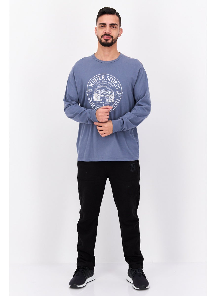 TRUE GRIT - Men Crew Neck Short Sleeve Printed T-Shirts, Vintage Blue - Image 1
