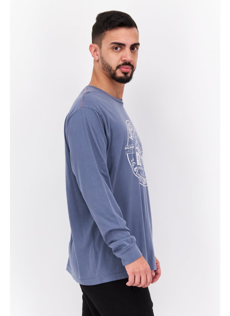 TRUE GRIT - Men Crew Neck Short Sleeve Printed T-Shirts, Vintage Blue - Image 1