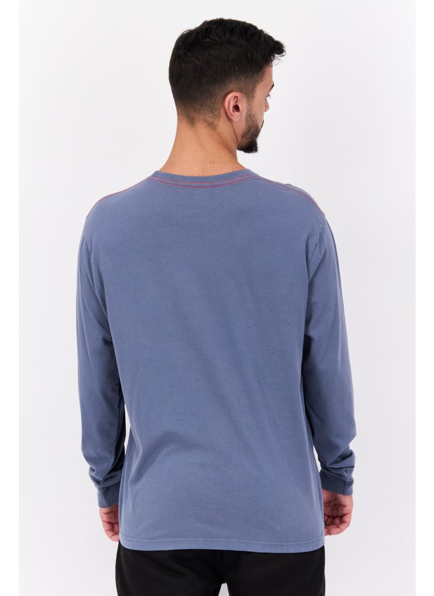 TRUE GRIT - Men Crew Neck Short Sleeve Printed T-Shirts, Vintage Blue - Image 1