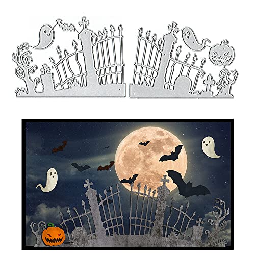 ALIBBON Halloween Die Cuts for Card Making and Scrapbooking Pumpkin Ghost Fence Cutting Dies Metal Template Molds Tree Grave Die Cuts for DIY Photo Album Paper Embossing Card Decoration - Image 1