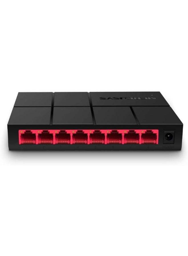MERCUSYS 8-Port Gigabit Desktop Switch
PORT: 8× Gigabit Ports
SPEC: Desktop Steel Case, Wall Mounting
FEATURE: Plug and Play, Power Saving, Compact design Black - Image 1