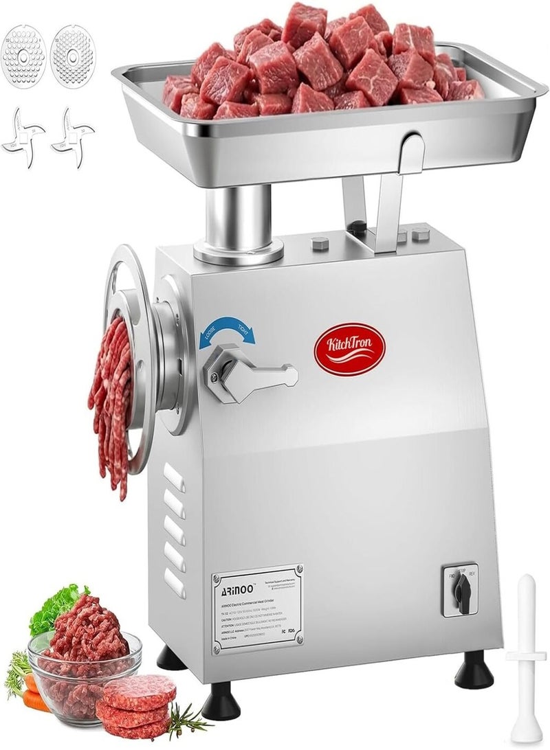 KitchTron Meat Mincer 22 Commercial Meat Grinder 22, 1100W Electric Stainless Steel Meat Processing Machine, 250kg/H Heavy Duty Meat Grinder for Restaurant, Hotel, Butcher Shop, Silver - Image 1