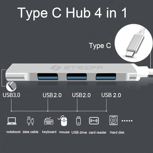 STRIFF 4-in-1 USB Hub Type C Multiport Adapter, Type c to USB Connector, USB c hub, Type c hub, with Fast Data Transfer Speed for PC, Laptops, MacBooks (Silver) - Image 4