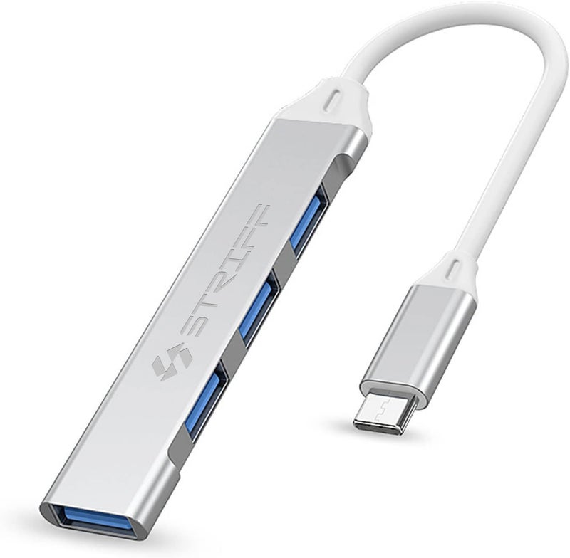 STRIFF 4-in-1 USB Hub Type C Multiport Adapter, Type c to USB Connector, USB c hub, Type c hub, with Fast Data Transfer Speed for PC, Laptops, MacBooks (Silver) - Image 1