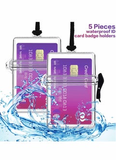 Excefore Waterproof ID Card Badge Holder Floating Sports Case Locker Vertical Badge Holders with Hanging Ring and Rope 5 Pieces  - Image 5