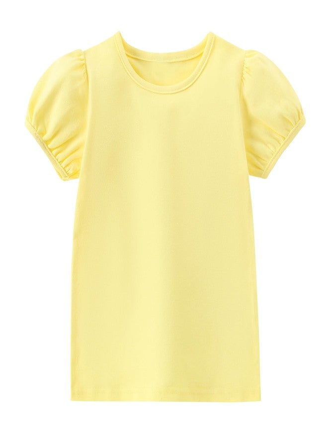 YAGATA Toddler Baby Girls T Shirts Kids Cotton Solid Casual Crew Neck T-Shirts Plain Girl Short Sleeve Shirt Blouse for 1-7 Years Yellow 7T - Image 1