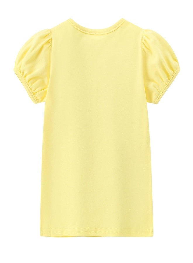 YAGATA Toddler Baby Girls T Shirts Kids Cotton Solid Casual Crew Neck T-Shirts Plain Girl Short Sleeve Shirt Blouse for 1-7 Years Yellow 7T - Image 2