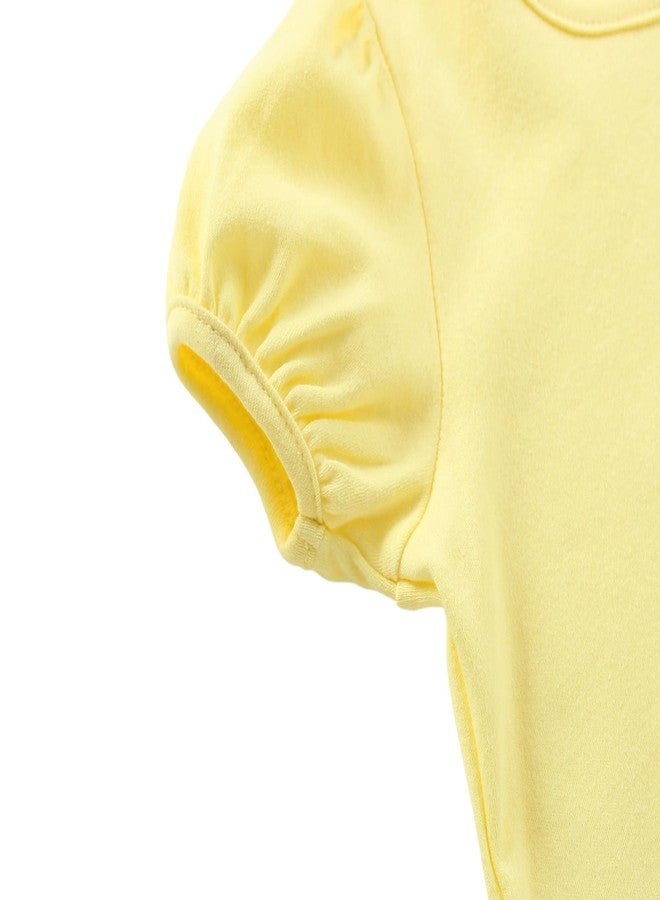 YAGATA Toddler Baby Girls T Shirts Kids Cotton Solid Casual Crew Neck T-Shirts Plain Girl Short Sleeve Shirt Blouse for 1-7 Years Yellow 7T - Image 5