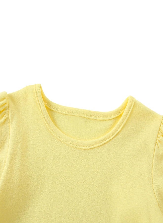 YAGATA Toddler Baby Girls T Shirts Kids Cotton Solid Casual Crew Neck T-Shirts Plain Girl Short Sleeve Shirt Blouse for 1-7 Years Yellow 7T - Image 3