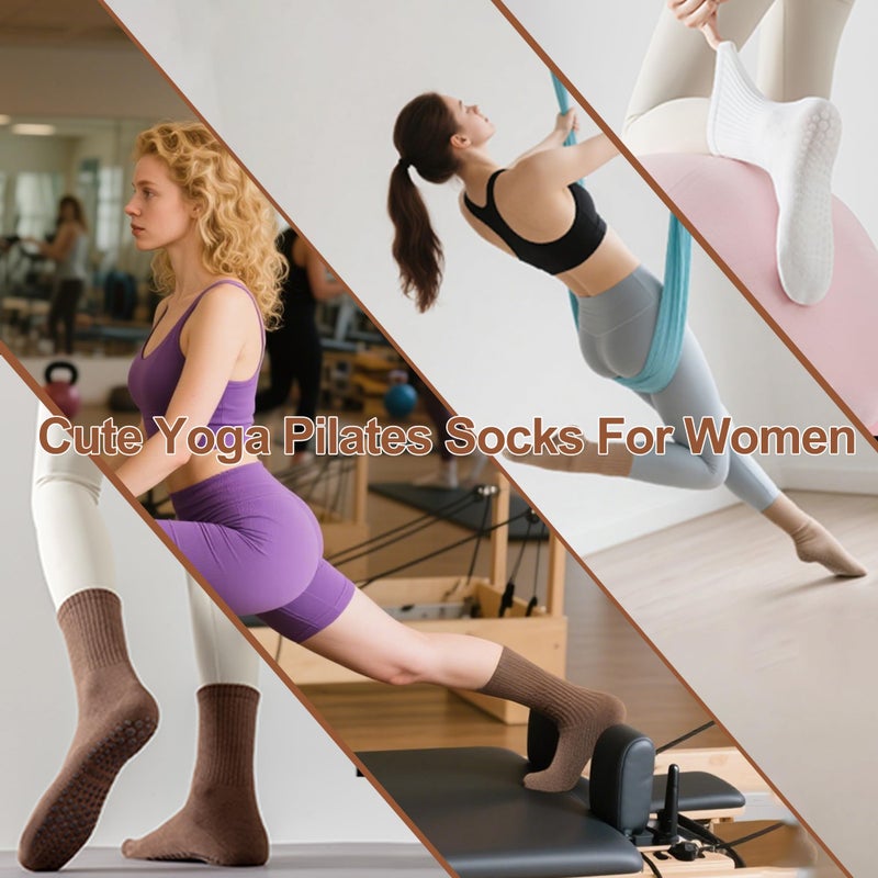 BISOUSOX Pilates Socks with Grips for Women, Anti Slip Grippy Yoga Barre Socks, Full Sole Sticky Reformer Workout Sock - Image 2
