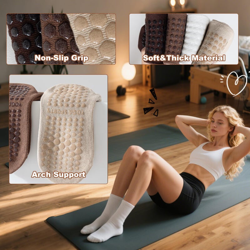 BISOUSOX Pilates Socks with Grips for Women, Anti Slip Grippy Yoga Barre Socks, Full Sole Sticky Reformer Workout Sock - Image 5