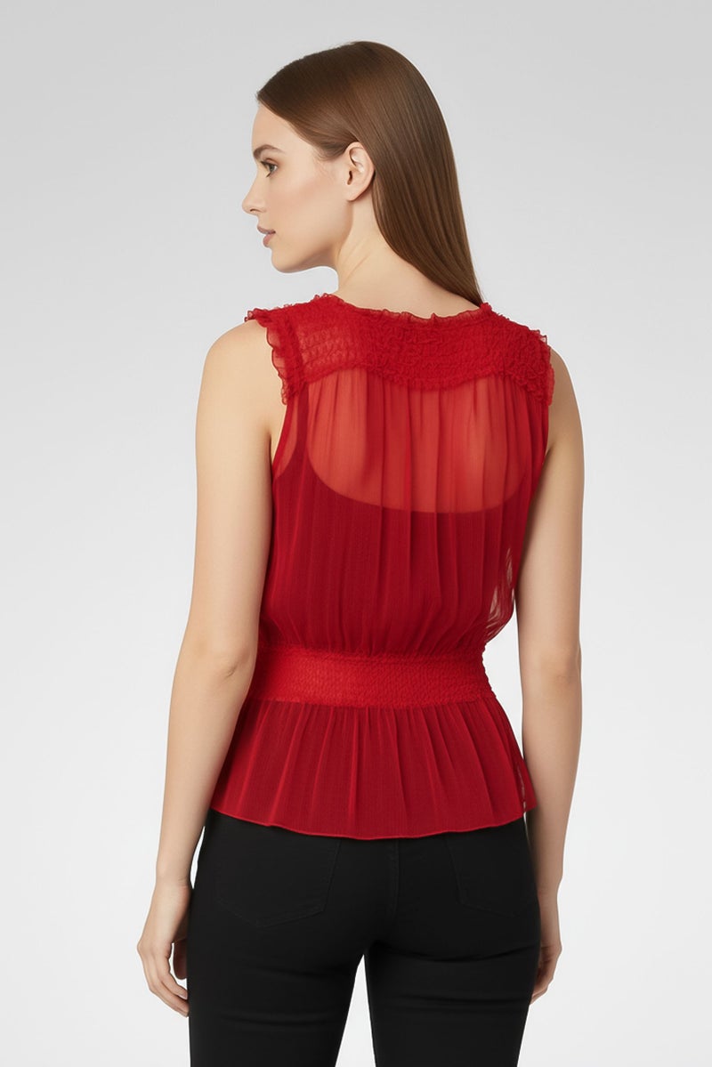 armani Emporio Armani Women Round Neck Sleeveless Plain Top, Red - Image 4