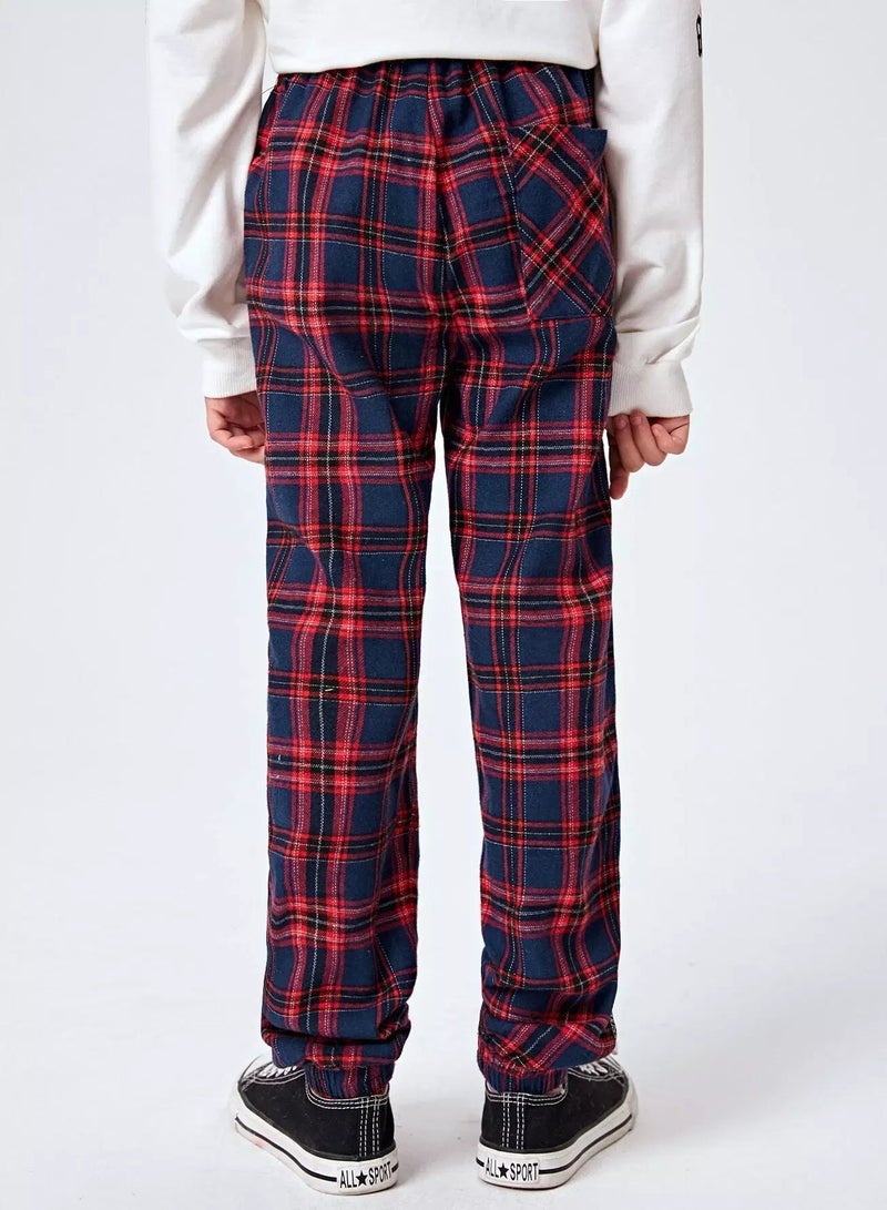 Boys Letter Tape Side Tartan Pants - Image 2