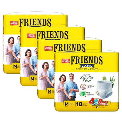 Friends Classic Adult Diaper M Size Pants | 40 Count (Medium) | Waist 25 – 48 inch | Aloe Vera | Unisex | Leakproof | Quick & Even Absorption | Long Protection hours | Brief-Like Fit | Odour Lock | Elastic Waist & Anti-Bacterial Absorbent Core - Image 1