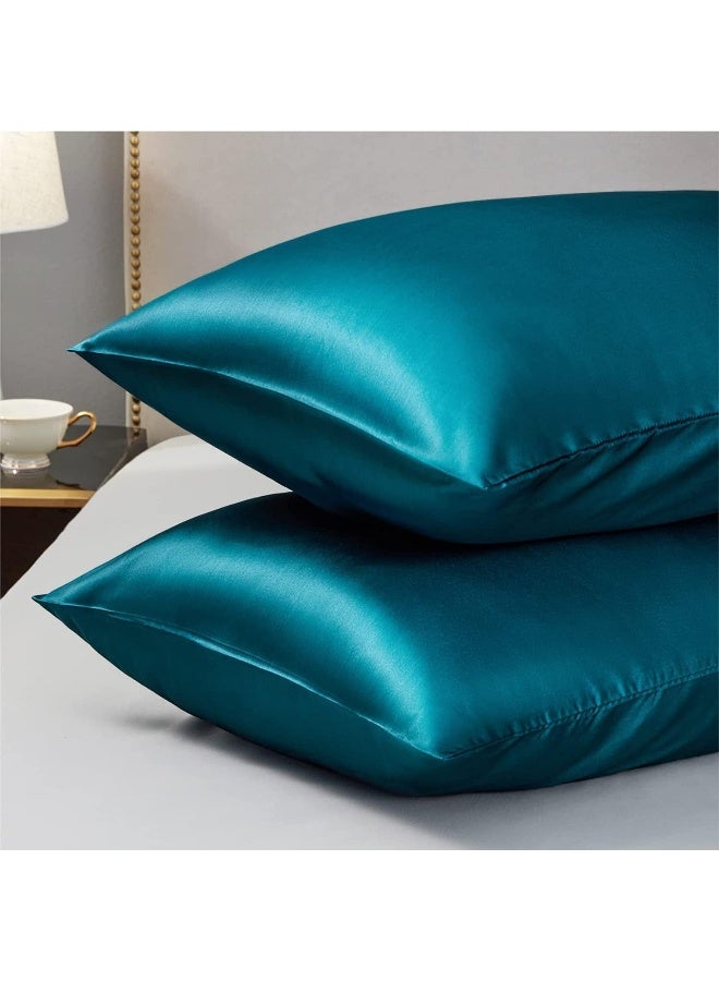 Somerfield Somer Field - Silk Pillowcases For Hair And Skin 2 Pack Standard Size with Envelope Closure (2 Pcs Pillowcases (50 x 75 cm) (Dark Green) - Image 2