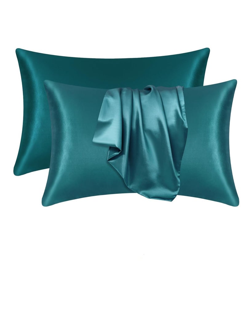 Somerfield Somer Field - Silk Pillowcases For Hair And Skin 2 Pack Standard Size with Envelope Closure (2 Pcs Pillowcases (50 x 75 cm) (Dark Green) - Image 1