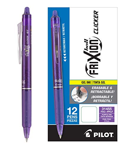 Pilot FriXion Clicker Erasable Gel Pens, Fine Point (0.7mm), Purple Ink, 12-Pack - Refillable, Smooth Writing Pens for School, Journaling, and Office Use - Image 1