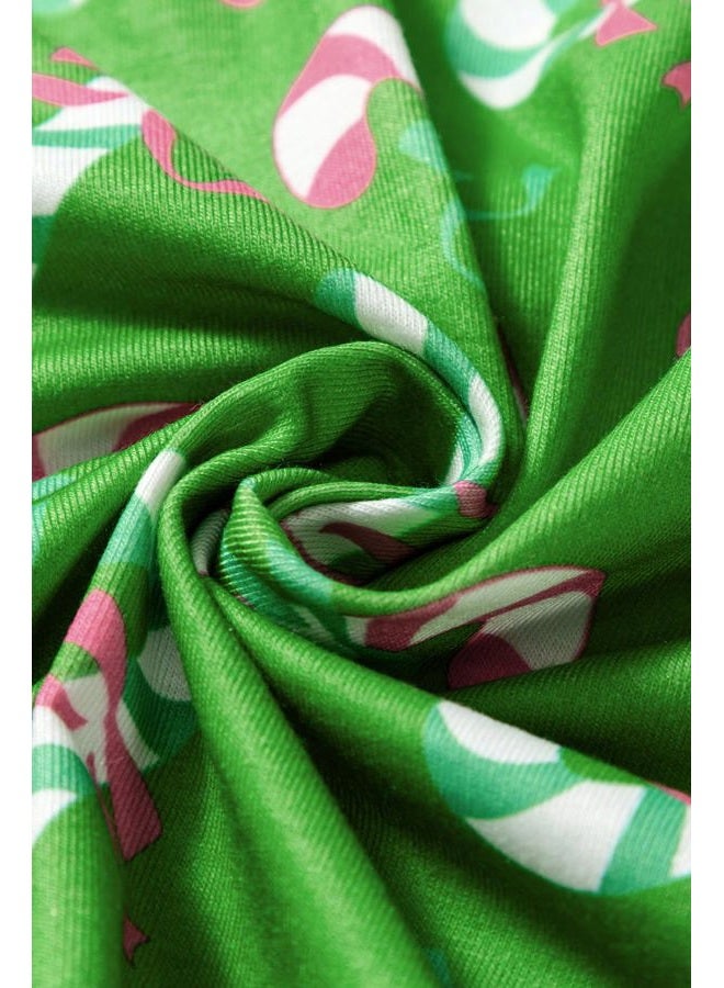 KevaMolly Womens Christmas Lounge Sets Green Christmas Candy Cane Print Pocketed Knotted Lounge Set Short Sleeve Xmas Top and Shorts M - Image 4
