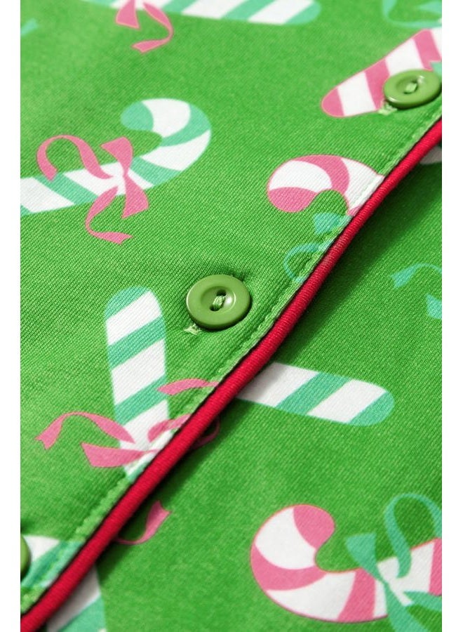 KevaMolly Womens Christmas Lounge Sets Green Christmas Candy Cane Print Pocketed Knotted Lounge Set Short Sleeve Xmas Top and Shorts M - Image 5