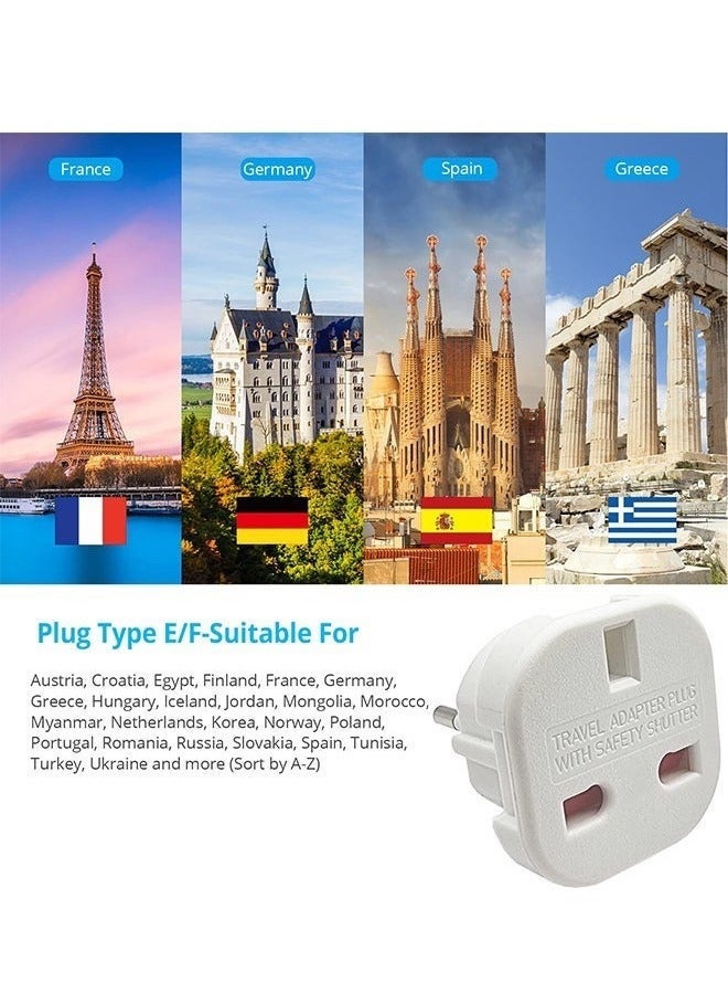 3 Packs EU Travel Plug Adapter,UK to European Power Converter Wall Charger Type G to Type C, E, F for Spain, France, Italy, Portugal, Germany, Netherlands, Greece, Poland, Turkey and More,White - Image 2