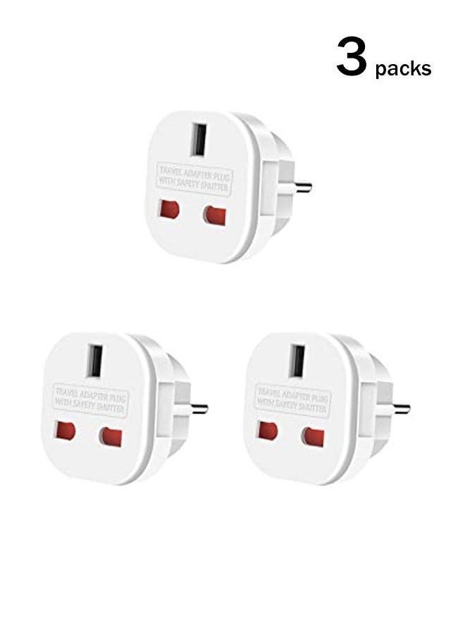 3 Packs EU Travel Plug Adapter,UK to European Power Converter Wall Charger Type G to Type C, E, F for Spain, France, Italy, Portugal, Germany, Netherlands, Greece, Poland, Turkey and More,White - Image 1