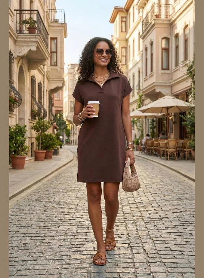 ليلا Lela Regular Fit Polo Collar Mini Dress Women's Dress 5866153