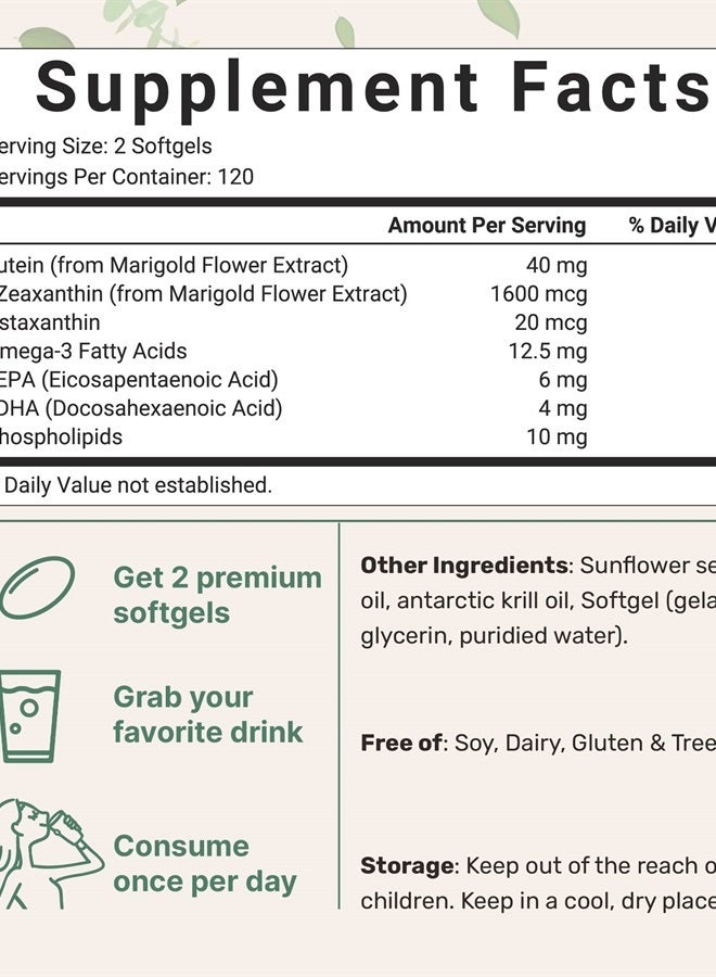 Micro Ingredients Lutein & Zeaxanthin 40mg Softgels, 240 Count, with Astaxanthin, Omega-3s, & Phospholipids | Eye + Vision Health Vitamins | Third Party Tested, Non-GMO, Gluten Free - Image 4