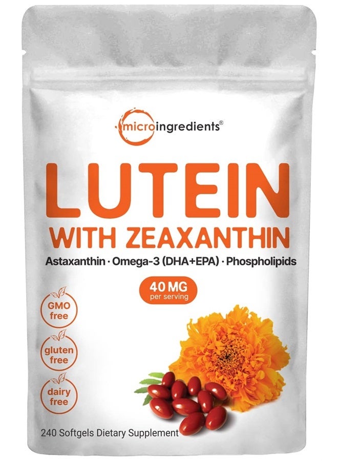 Micro Ingredients Lutein & Zeaxanthin 40mg Softgels, 240 Count, with Astaxanthin, Omega-3s, & Phospholipids | Eye + Vision Health Vitamins | Third Party Tested, Non-GMO, Gluten Free - Image 3