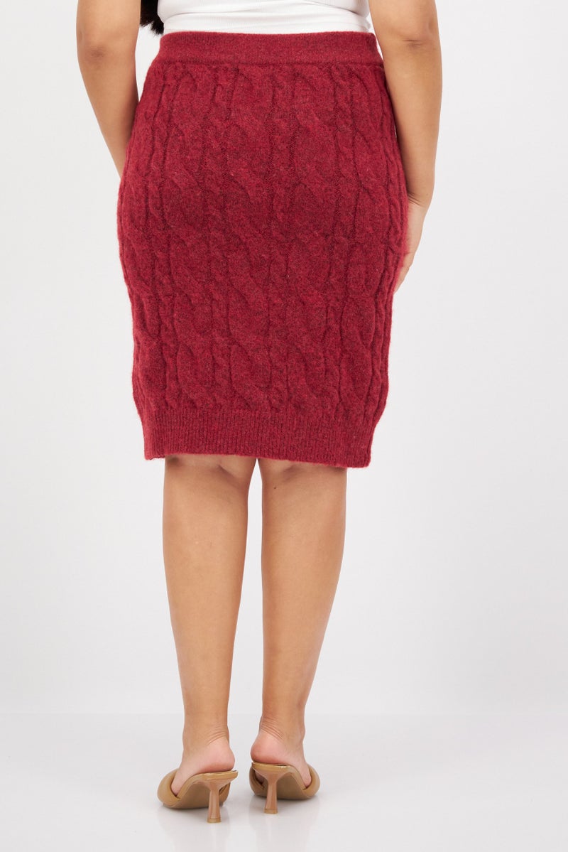 Fire & Glory Women Knitted Mini Skirt, Maroon 